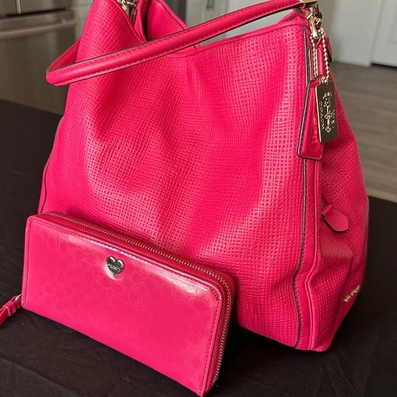 2014 Coach Madison Phoebe Hot Pink Leather 3 Compartment Shoulder Bag & Wallet💖 - Picture 4 of 12